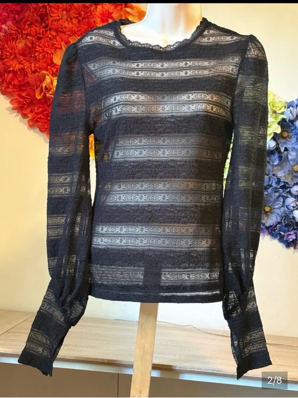 Free People by Intimately Free Black Lace Sheer Blouse Top